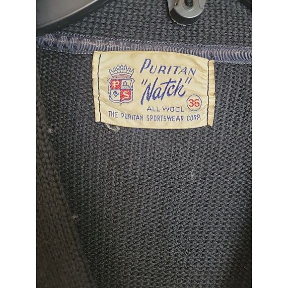 Vintage Academia Medals Puritan Natch Black Letterman Wool Sweater Mens Sz Small - Picture 4 of 16